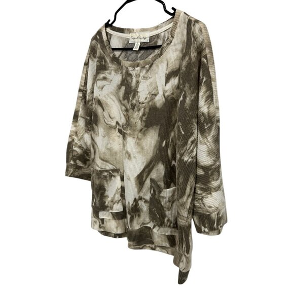 French Laundry Tie Dye Pattern Three Quarter Sleeve Ribbed Top SZ XLarge - Picture 3 of 9